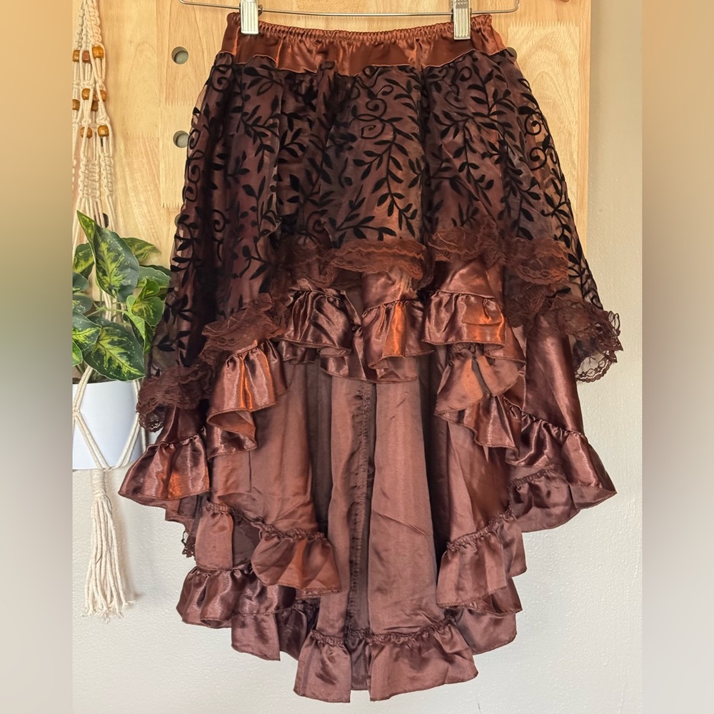 Steampunk Whimsigoth Ruffle Lace Midi Skirt Multi Layered High Low Size SMALL - Picture 2 of 7